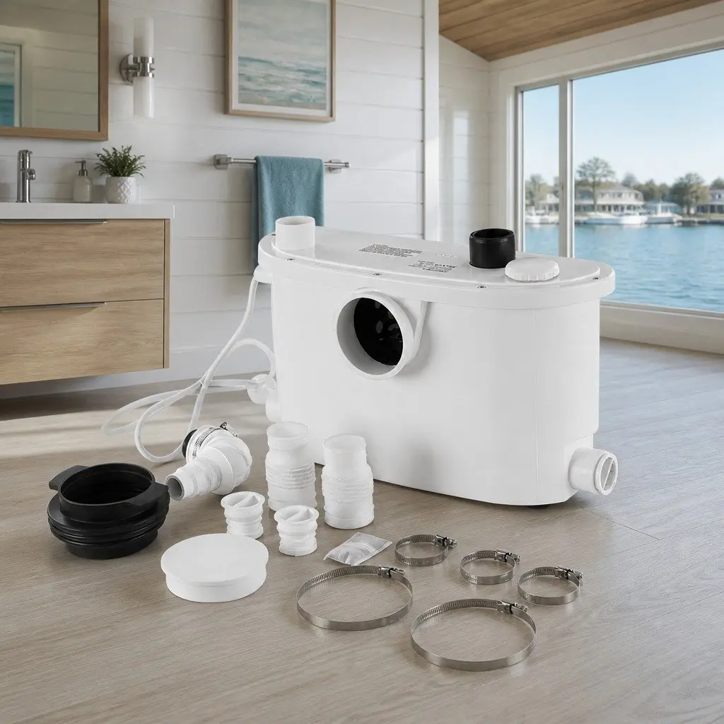 Macerator Pump Waste Water Disposal Unit Stainless Steel 400W Four Inlets White