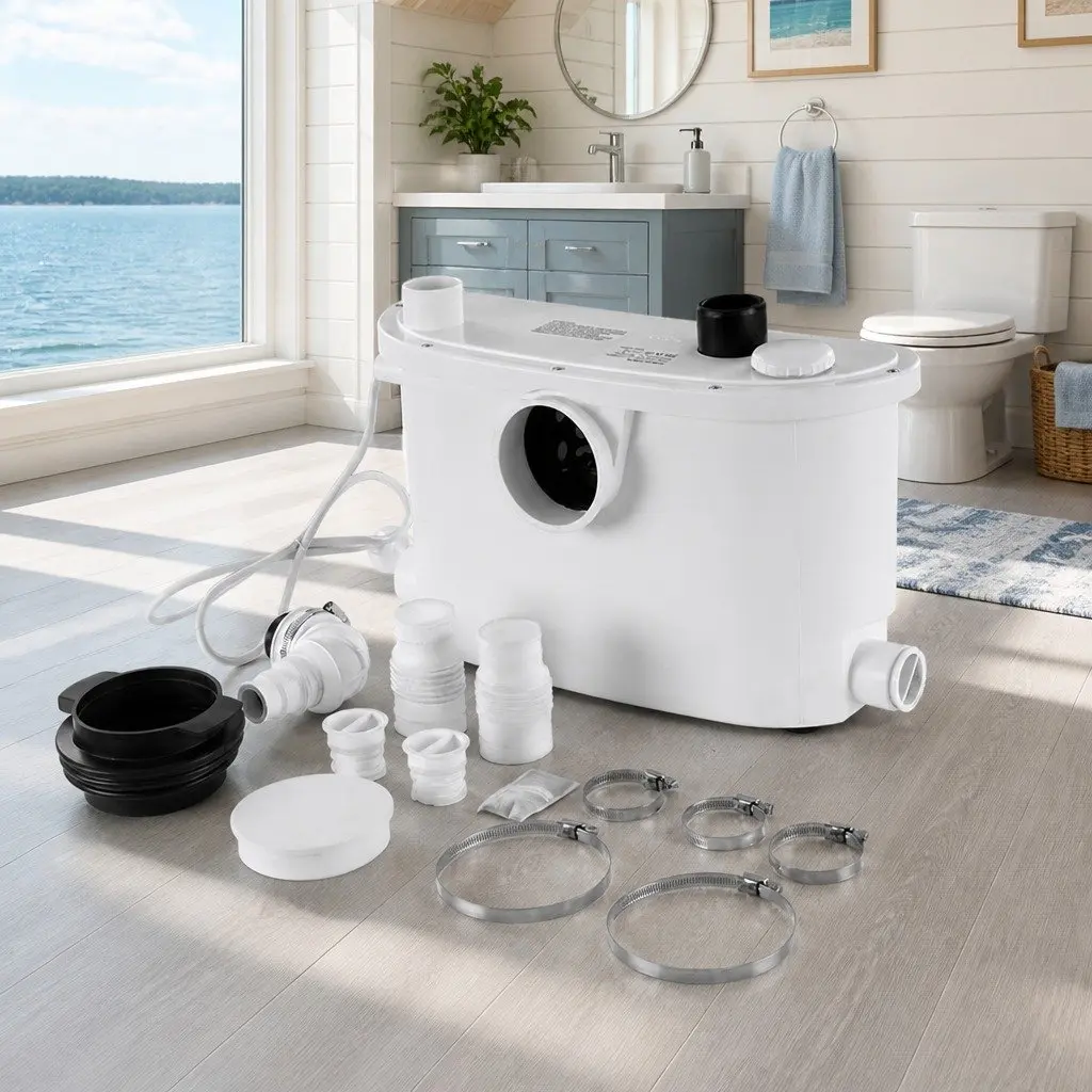 Macerator Pump Waste Water Disposal Unit Stainless Steel 400W Four Inlets White