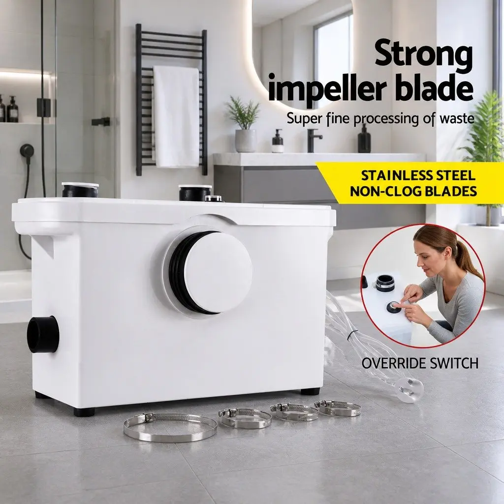 Macerator Pump 600W White for Waste Water Toilet Disposal Unit with Three Inlets 7m Vertical Pumping