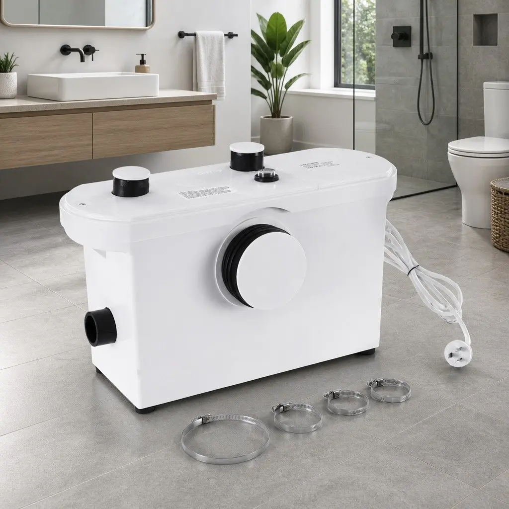 Macerator Pump 600W White for Waste Water Toilet Disposal Unit with Three Inlets 7m Vertical Pumping
