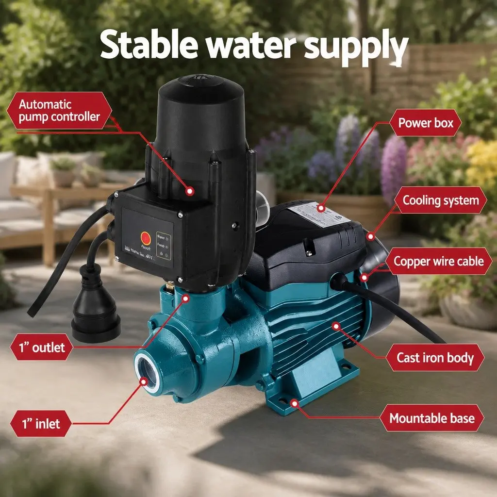 Peripheral Water Pump Cast Iron 35L/min Black