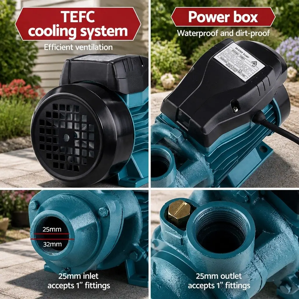 Peripheral Water Pump Cast Iron 35L/min Black