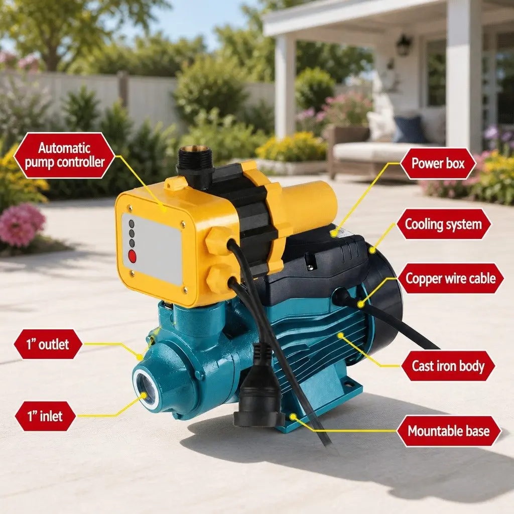 Peripheral Water Pump Electric 0.5HP Cast Iron Yellow 35L/min 35m