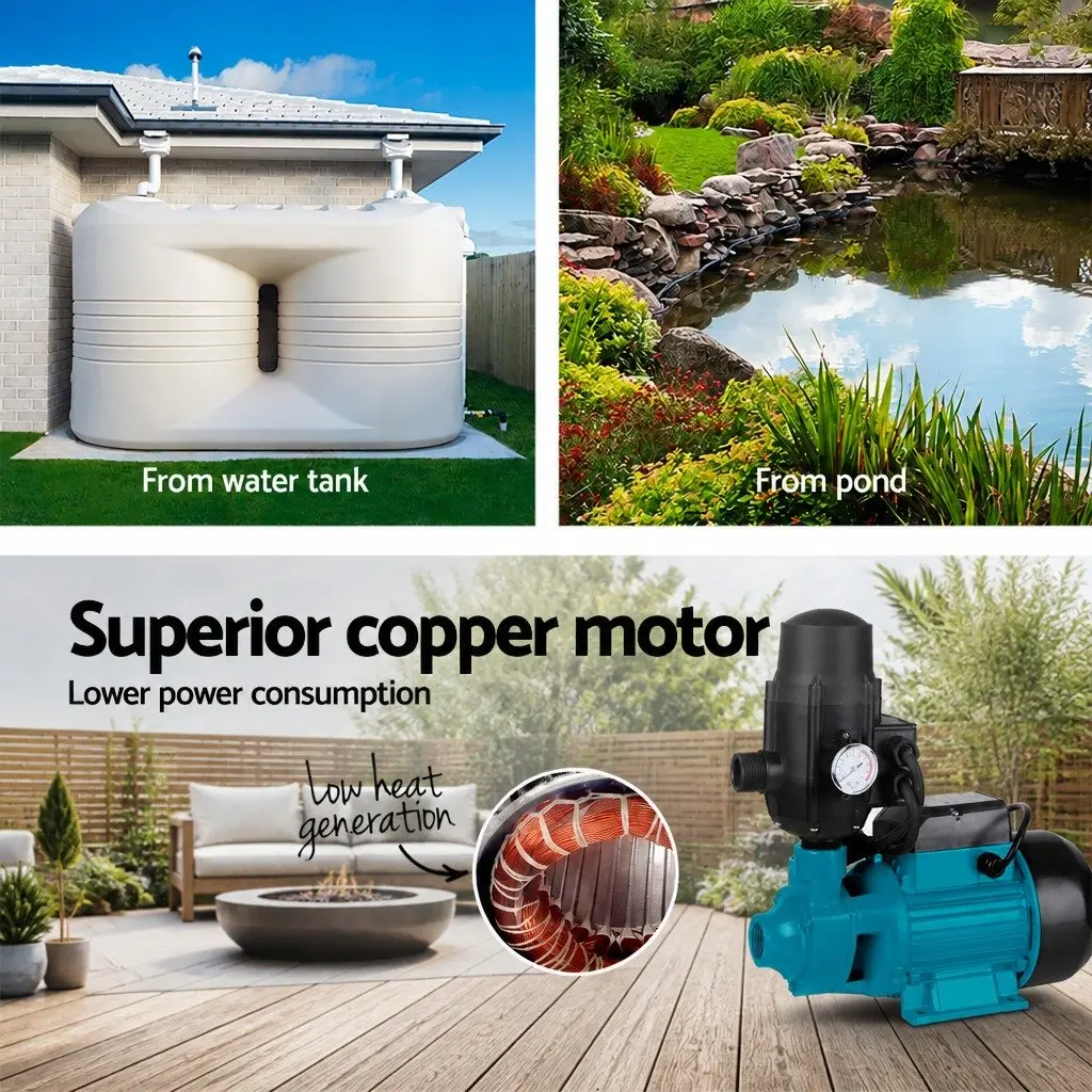 Water Pump 750W Garden Irrigation Booster Pressure Tank Auto Cleaning Pool Jet