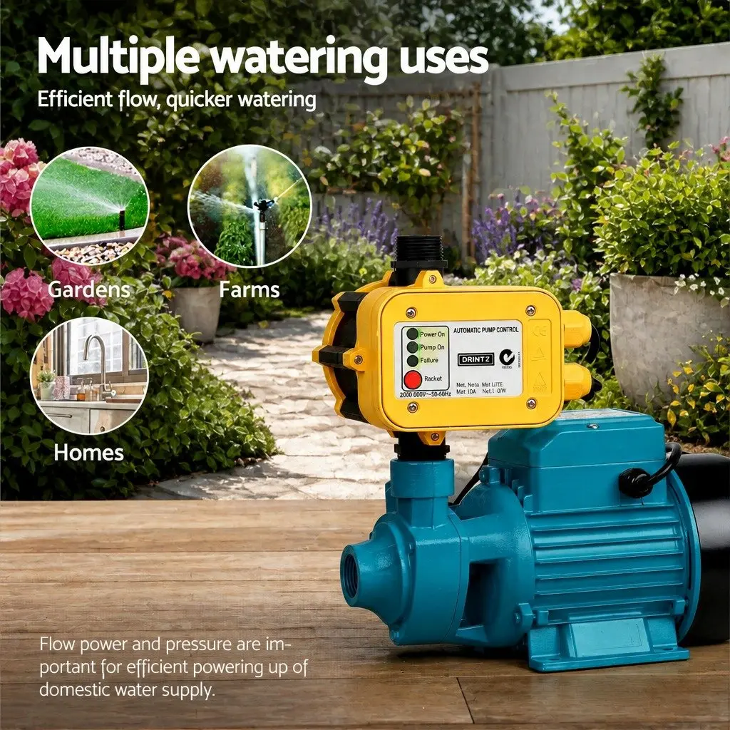 Irrigation Pump 750W Cast Iron Automatic Pressure Controller Yellow
