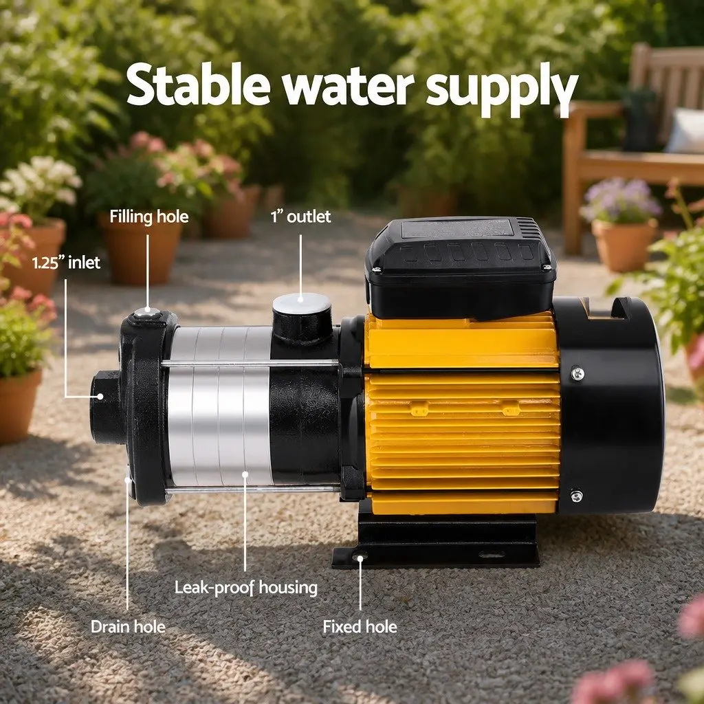 5 Stage Irrigation Water Pump Stainless Steel 2000W Yellow