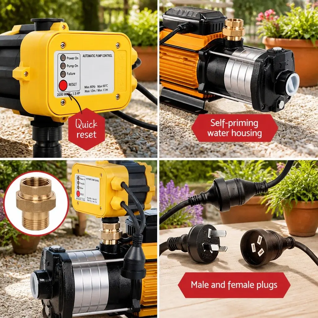 5 Stage Irrigation Water Pump Stainless Steel 2000W Yellow