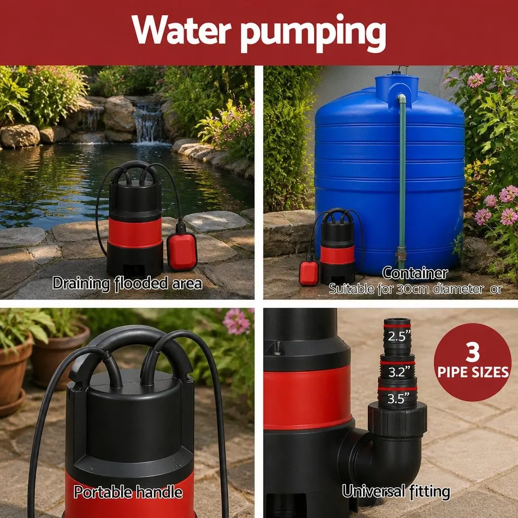 Submersible Pump 400W Heavy-Duty Oil-Cooled Electric Motor Red