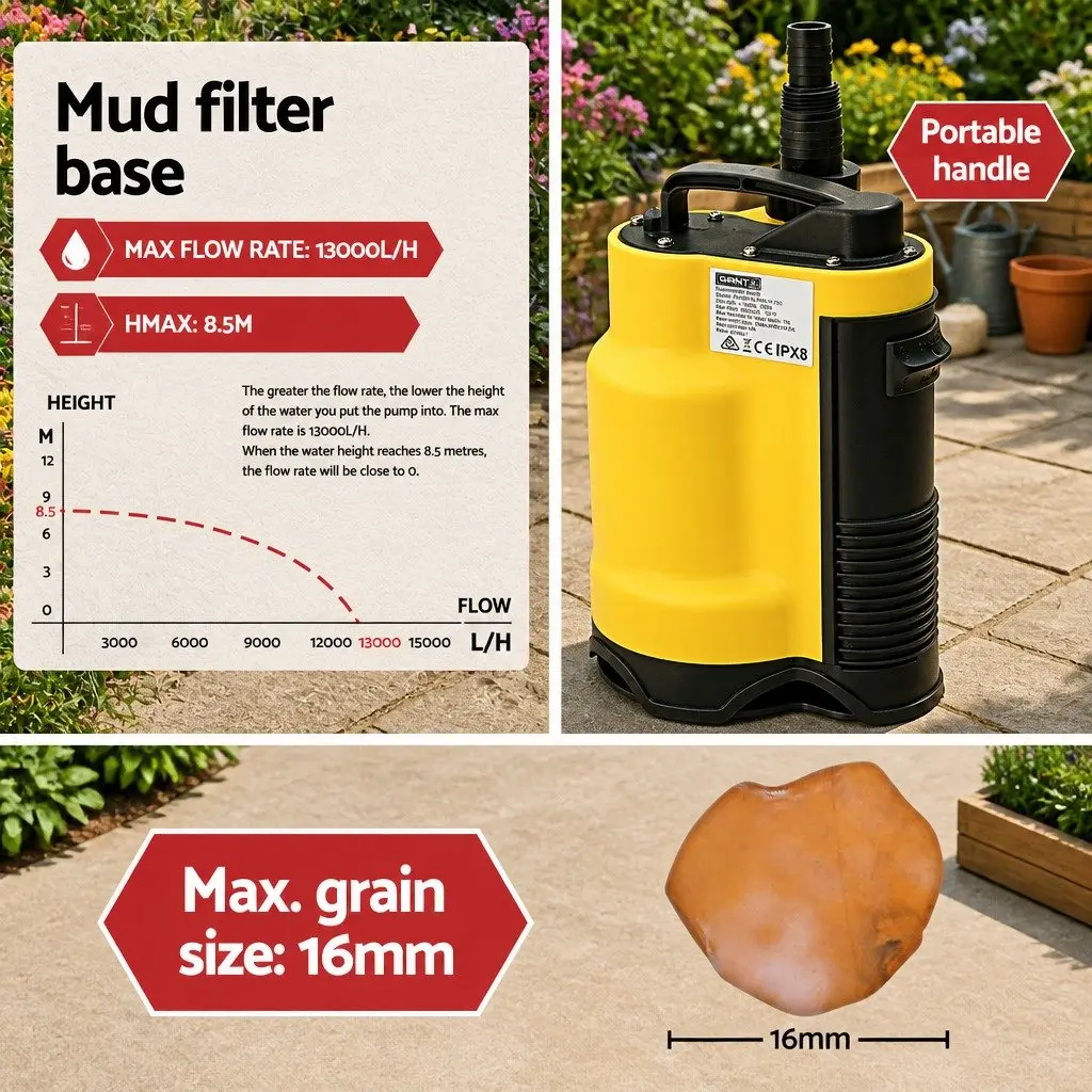 Submersible Pump 750W Polymer Yellow for Dirty Water Sewerage Bore Tank Drainage