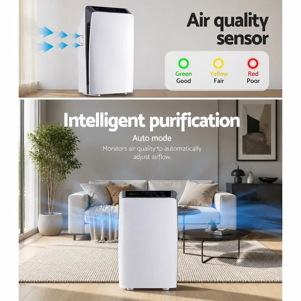 Air Purifier 4 Stage HEPA Filter Cleaner Purification Remote Control White