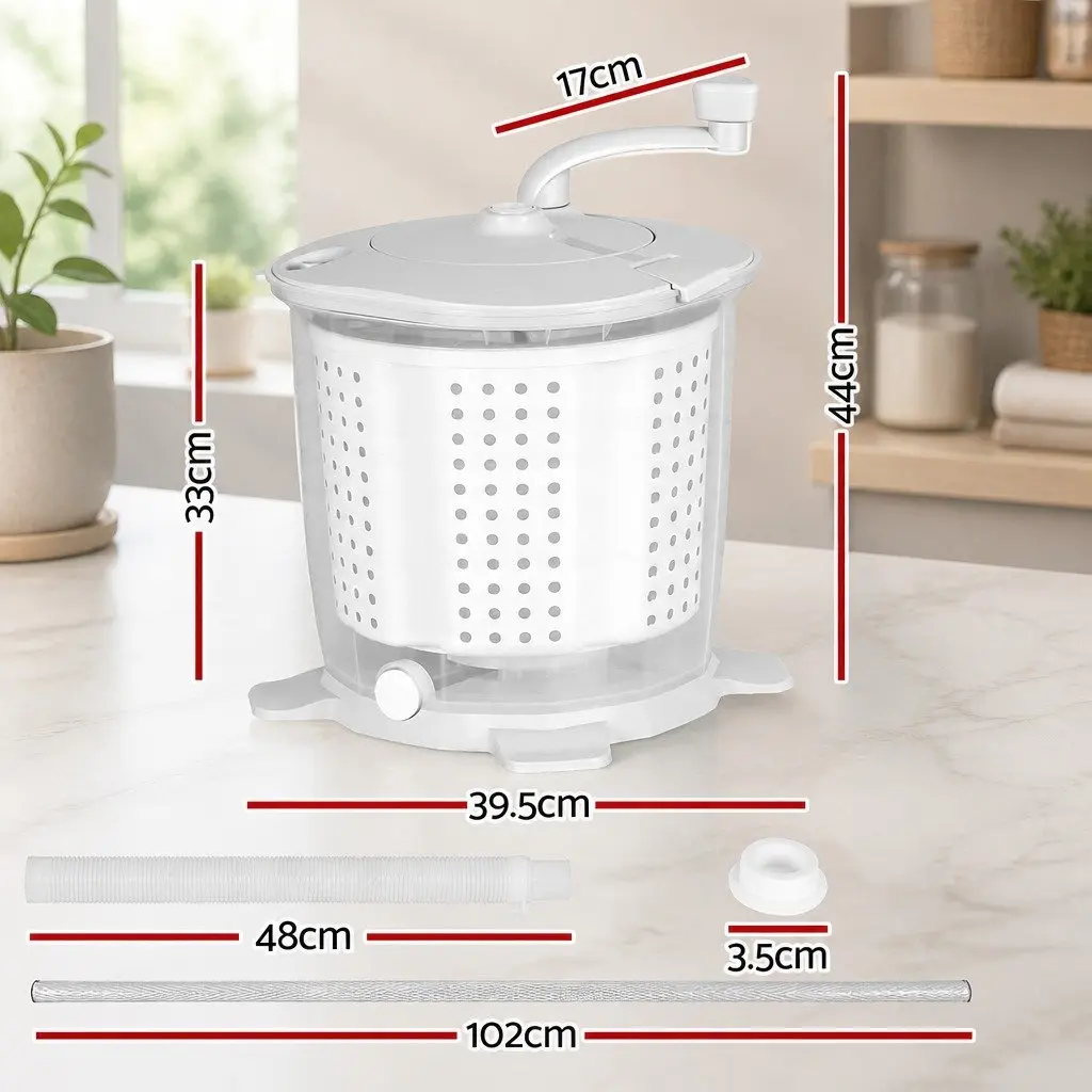 Portable Washing Machine Manual Dryer 2.5kg Capacity Lightweight White for Caravans Camping Apartments