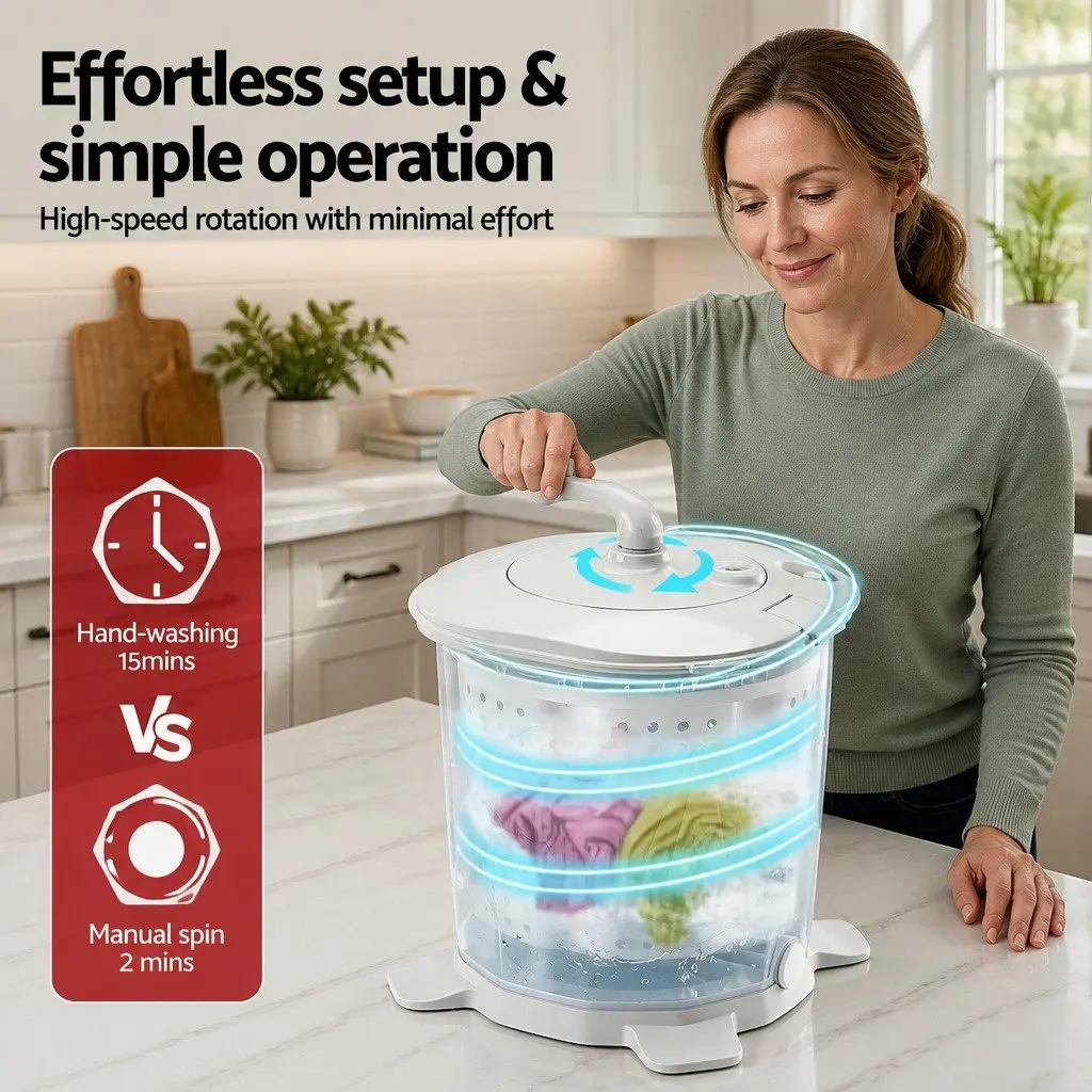Portable Washing Machine Manual Dryer 2.5kg Capacity Lightweight White for Caravans Camping Apartments