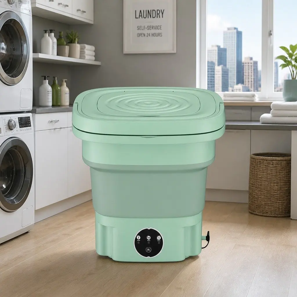 Portable Folding Washing Machine 8L Capacity Lightweight Travel Laundry Green