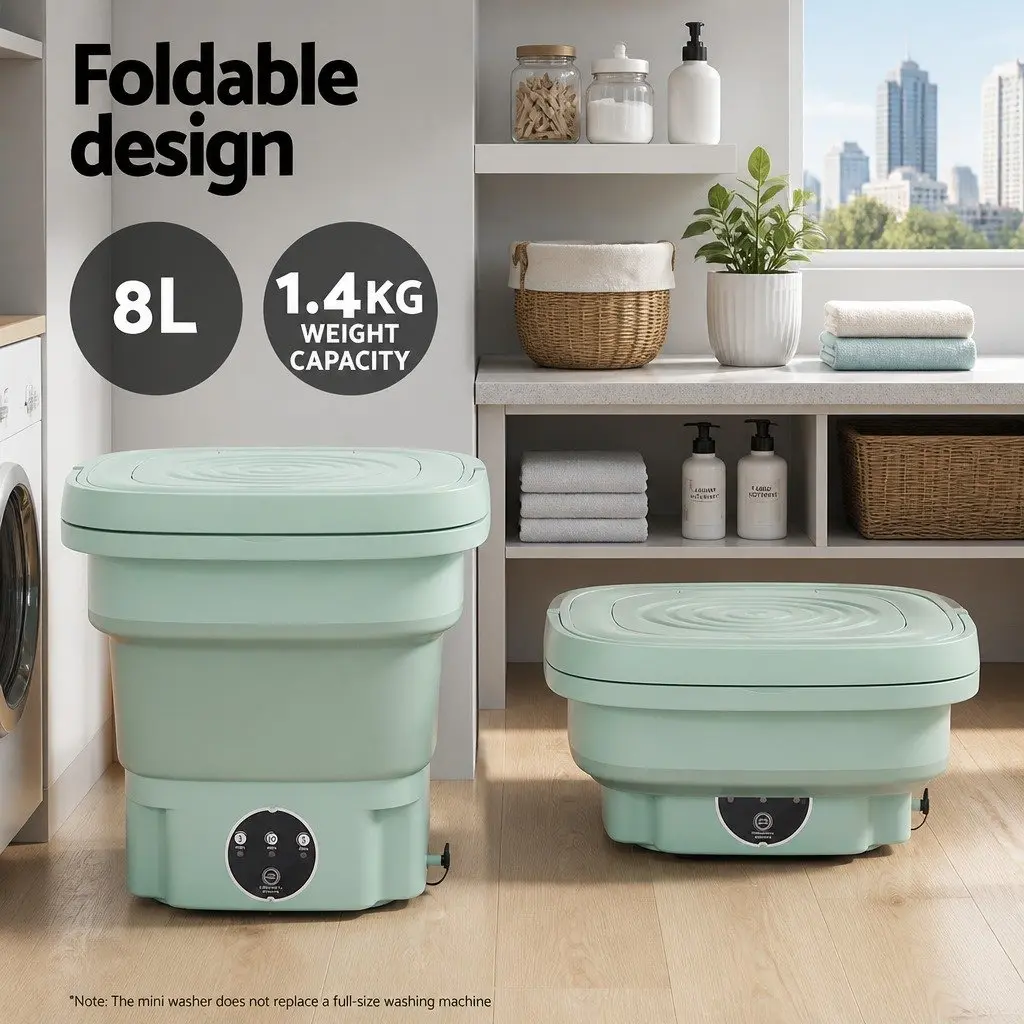 Portable Folding Washing Machine 8L Capacity Lightweight Travel Laundry Green
