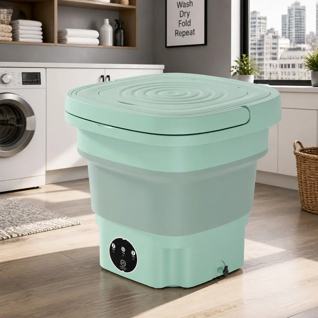 Portable Folding Washing Machine 8L Capacity Lightweight Travel Laundry Green