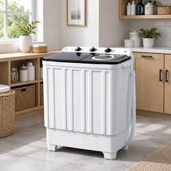 Portable Twin Tub Washing Machine 7KG Capacity Compact Laundry White