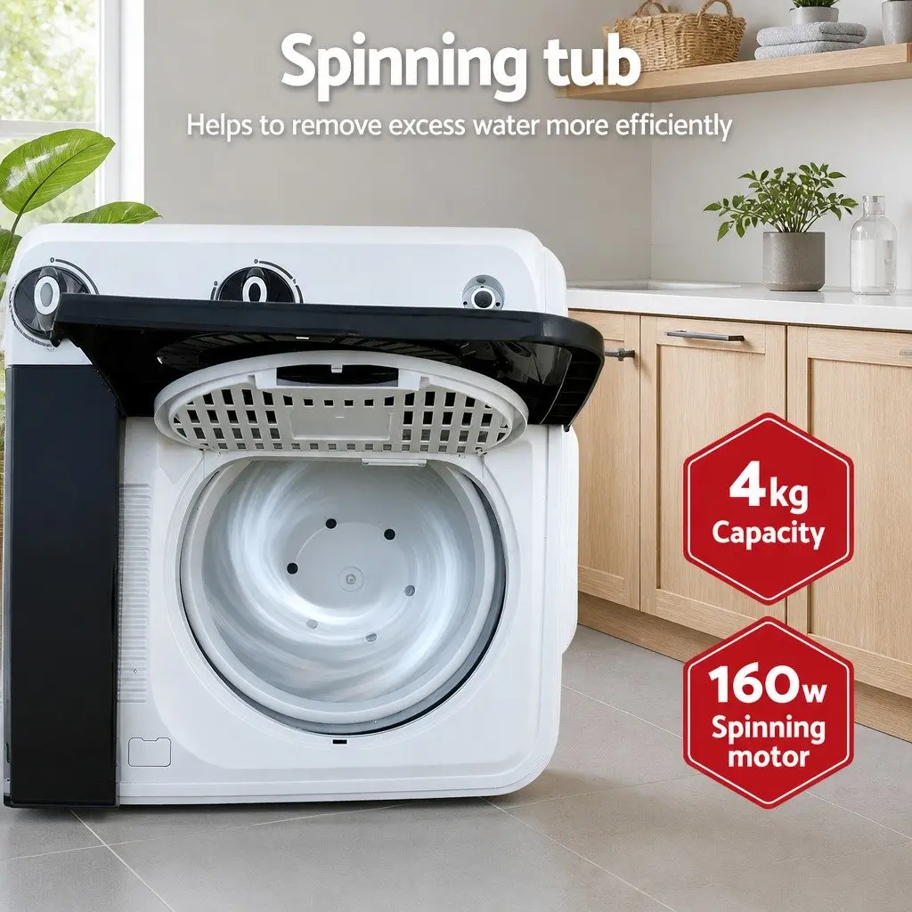 Portable Twin Tub Washing Machine 7KG Capacity Compact Laundry White