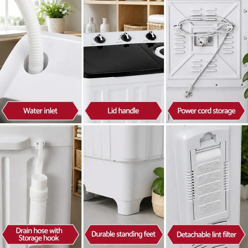 Portable Twin Tub Washing Machine 7KG Capacity Compact Laundry White