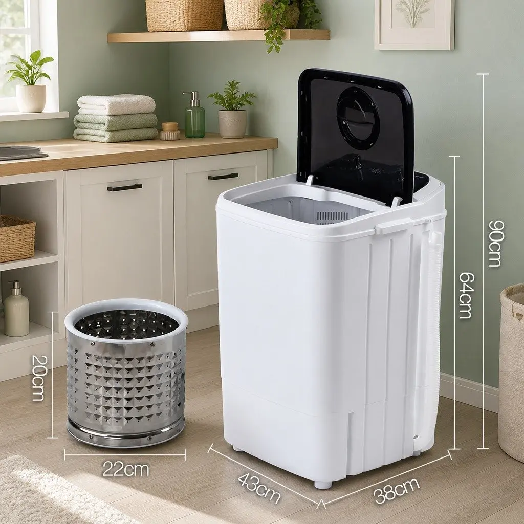 Portable Washing Machine 4.6kg Capacity Lightweight Compact Home Laundry Black