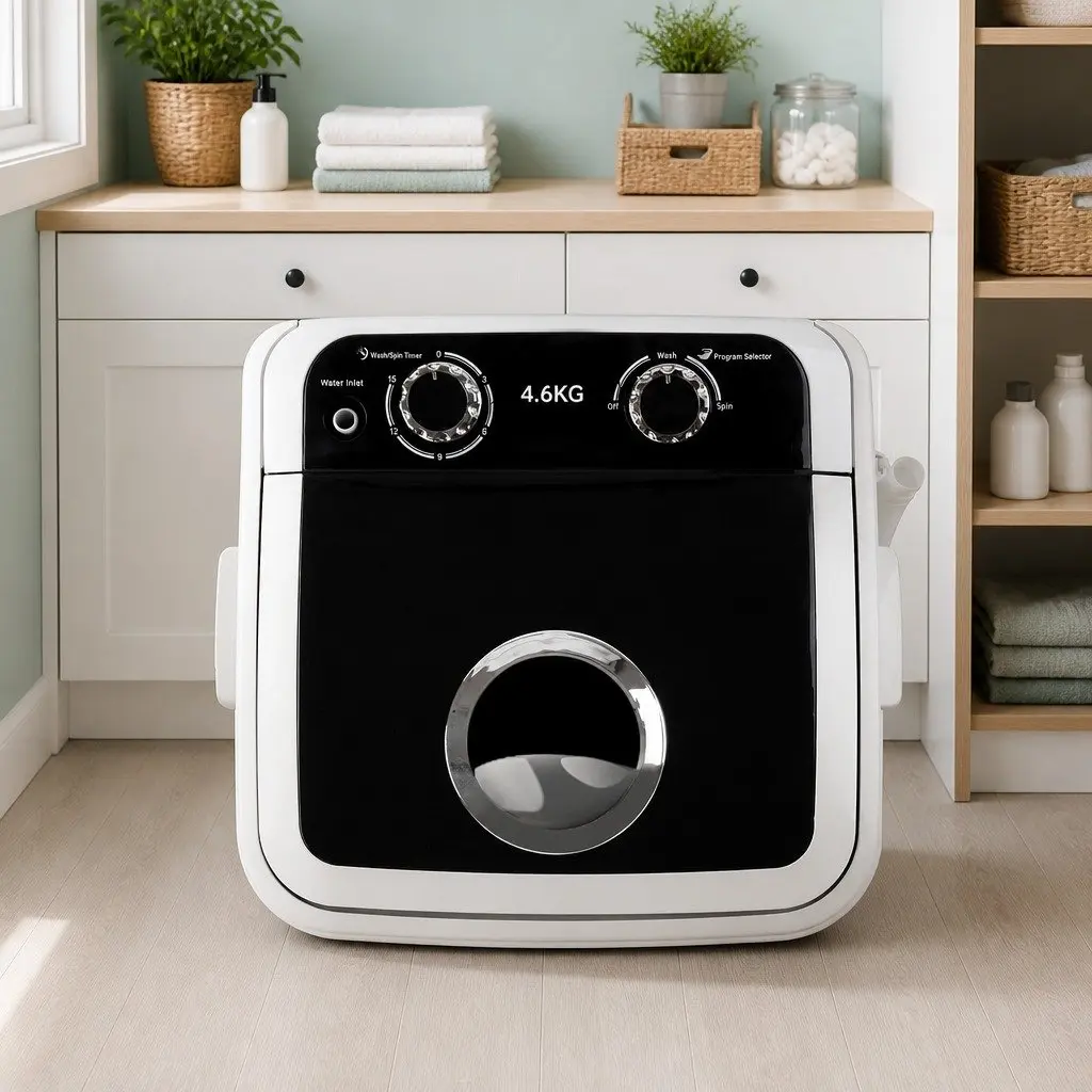 Portable Washing Machine 4.6kg Capacity Lightweight Compact Home Laundry Black