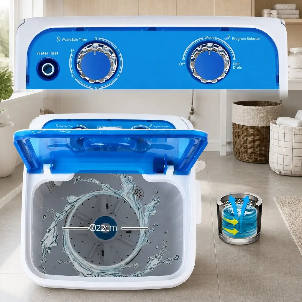 Portable Mini Twin Tub Washing Machine 4.6KG Lightweight Spin Dryer Blue