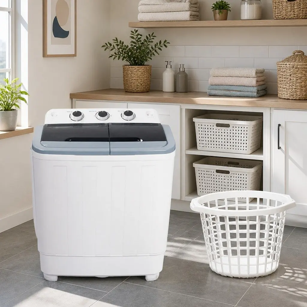 Twin Tub Portable Washing Machine Lightweight 4.6kg Compact White for Camping and Caravanning