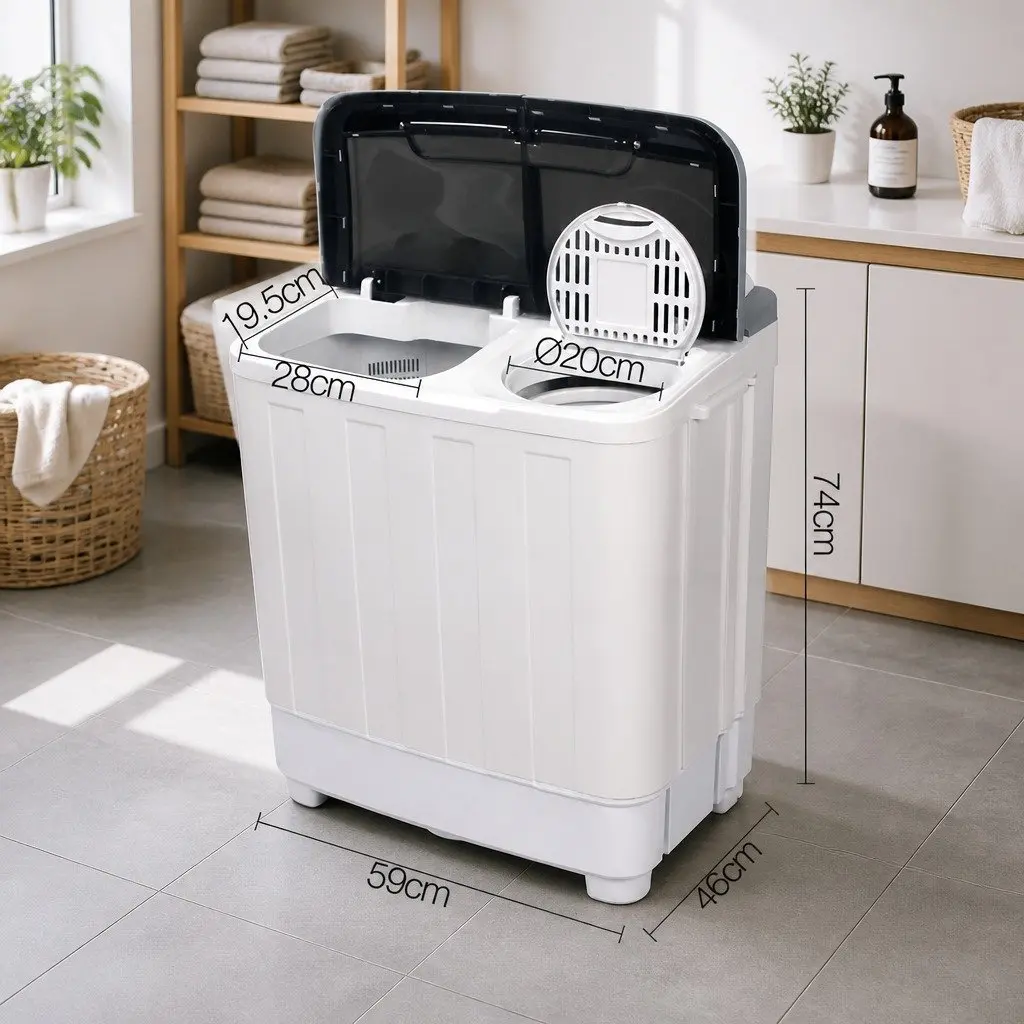 Twin Tub Portable Washing Machine Lightweight 4.6kg Compact White for Camping and Caravanning