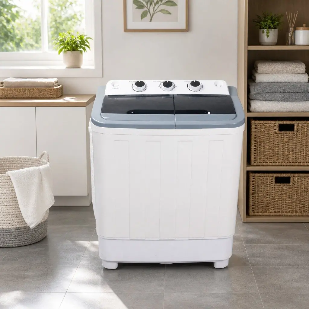 Twin Tub Portable Washing Machine Lightweight 4.6kg Compact White for Camping and Caravanning
