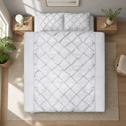 King Quilt Cover Set 3 Piece Diamond Pintuck Duvet Bedding Grey Pillow Cases