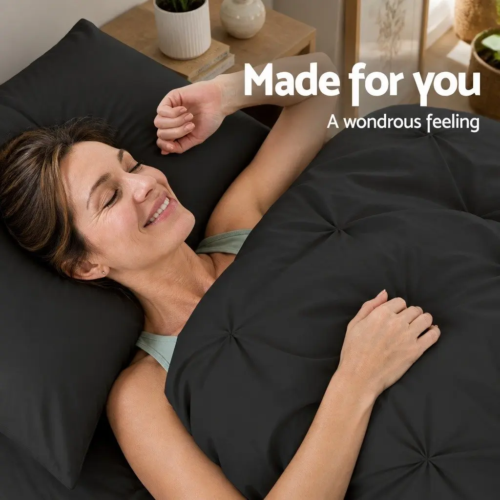 Quilt Cover Set Super King Black 3-Piece Duvet Bedding Microfibre Pillowcases