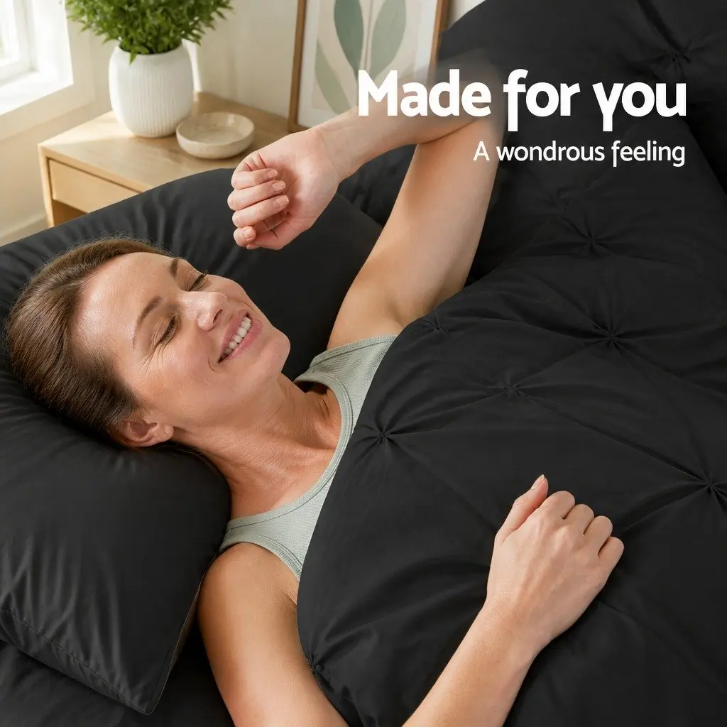 King Duvet Cover Set Microfibre 3-Piece Bedding Black
