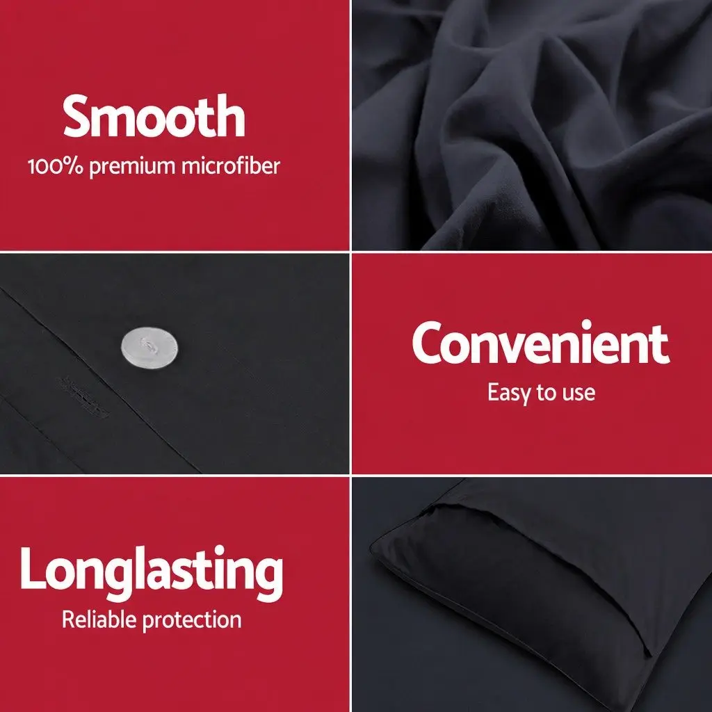 King Duvet Cover Set Microfibre 3-Piece Bedding Black