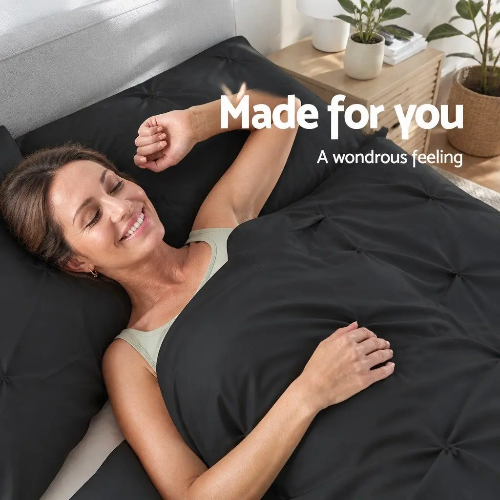 Queen Quilt Cover Set Microfibre 3 Piece Bedding Black
