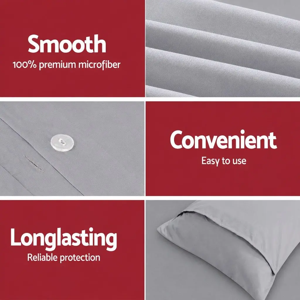 King Size Microfibre Quilt Cover Set 3 Piece Pinch Pleated Bedding Grey