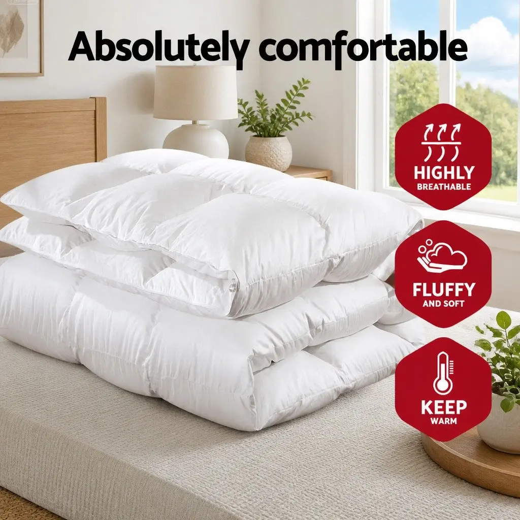 Single Bed Quilt Duck Down Feather Baffle Box Construction White 700GSM Winter Duvet Blanket