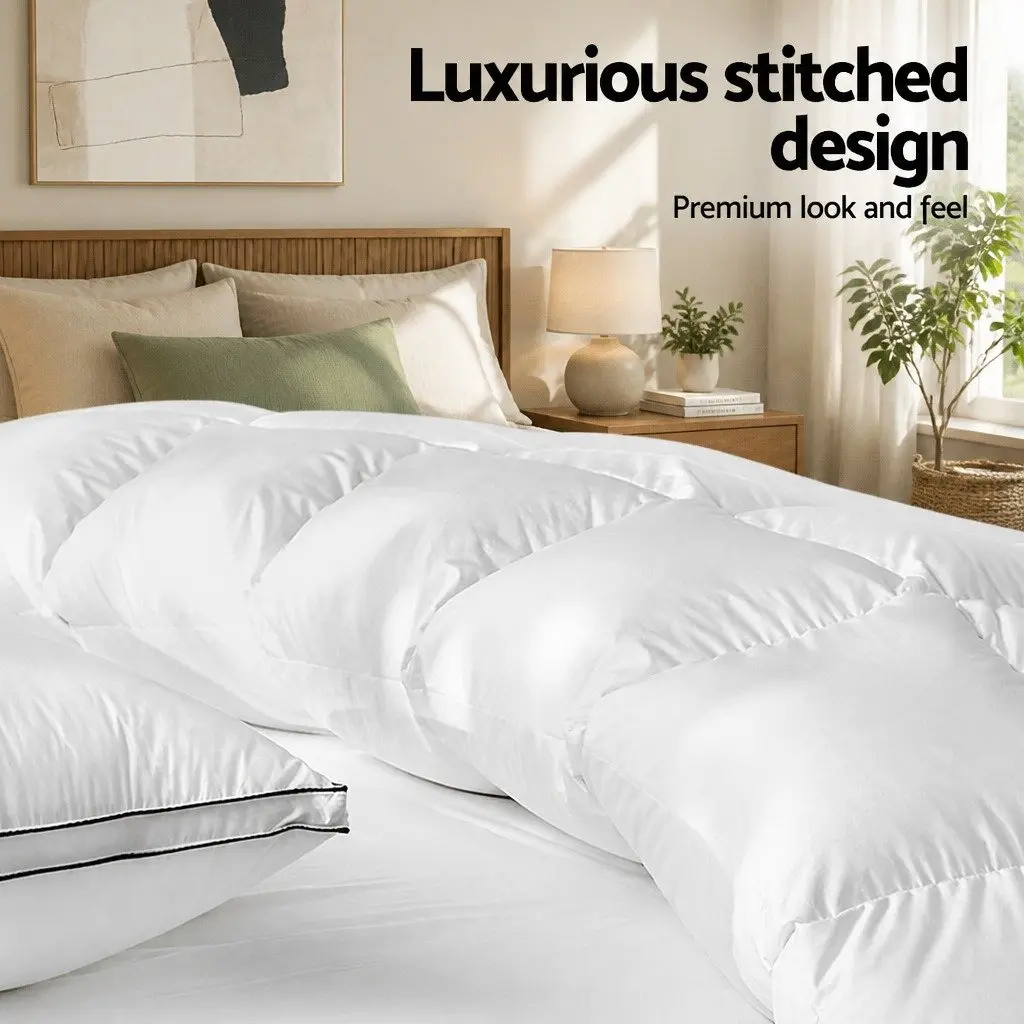 Duck Feather Down Quilt Baffle Construction King Size 500GSM White