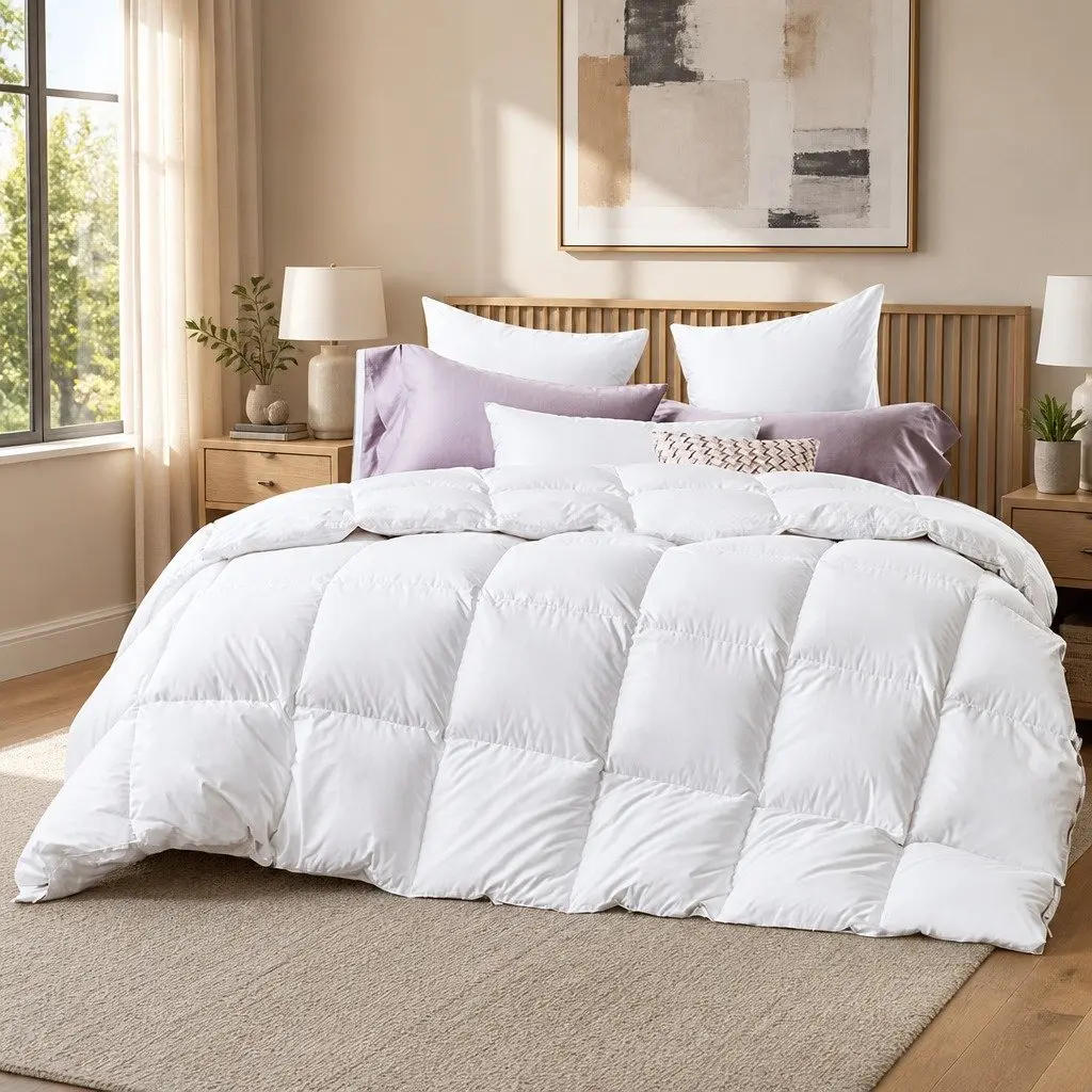 Duck Feather Down Quilt Baffle Construction King Size 500GSM White