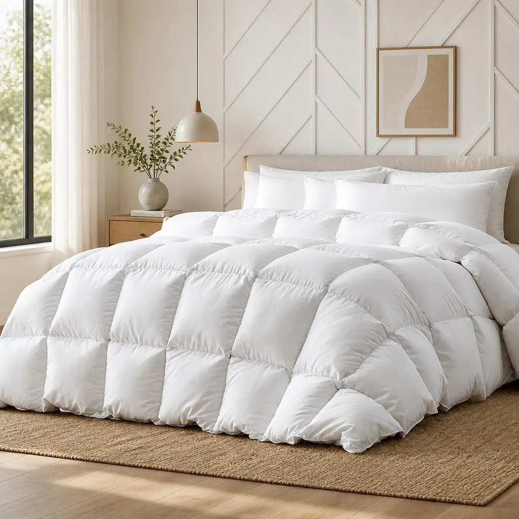 Duck Feather Down Quilt Queen Size Baffle Box Construction Winter Bedding White