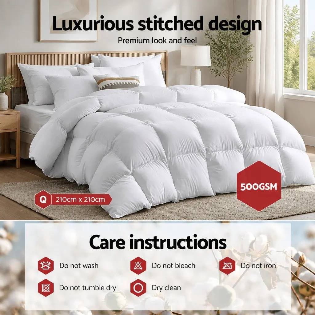 Duck Down Feather Quilt White Cotton Queen Size Baffle Box Construction Winter Bedding