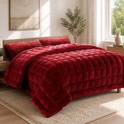 Practical Burgundy Faux Mink Quilt for All Settings