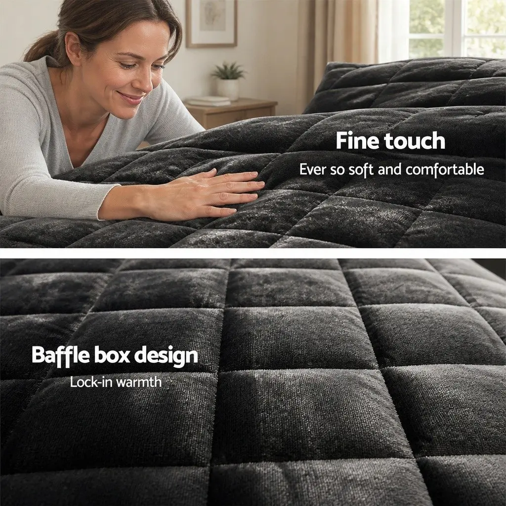 Faux Mink Double Quilt Winter Weight Charcoal Soft Warm Polyester Bedding Set