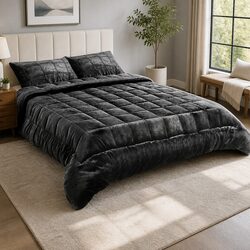 Faux Mink Quilt King Size Charcoal Bedding Double-Sided Winter Weight Doona