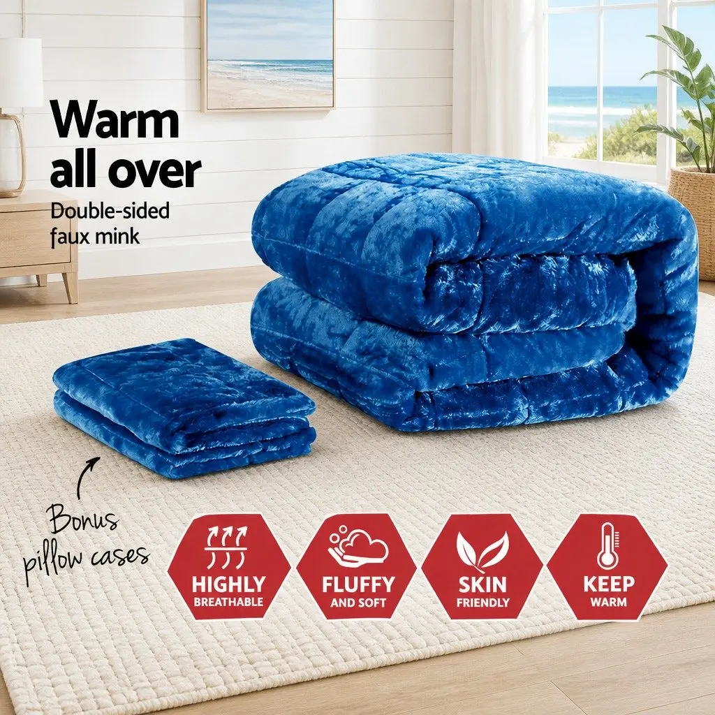 Faux Mink Quilt Double-Sided Queen Size Teal with 2 Pillowcases