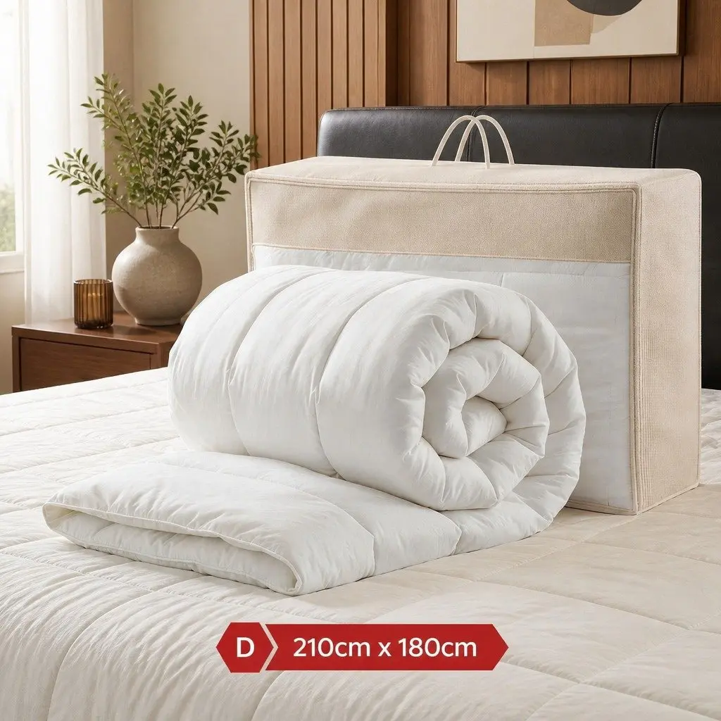 Wool Quilt 800GSM Double White Baffle Box Construction Pure Cotton Cover