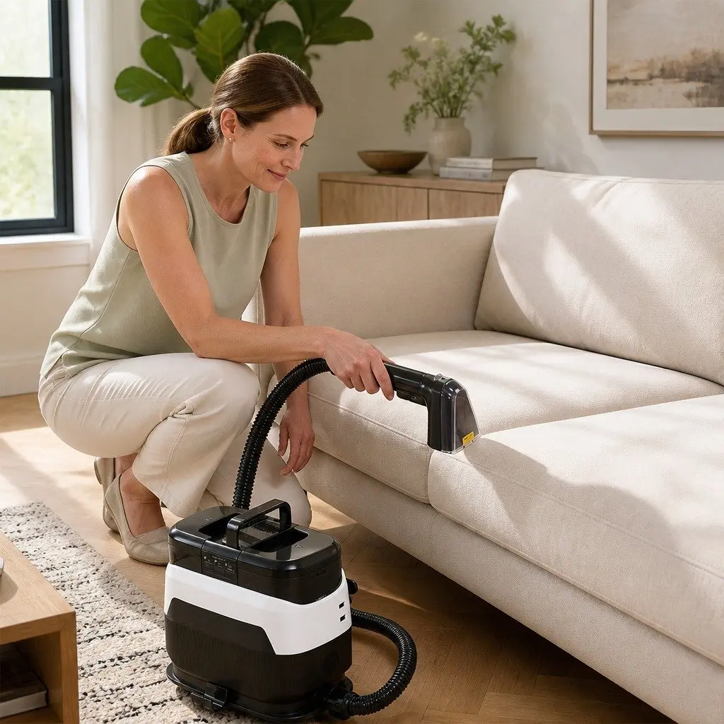 Carpet Cleaner Portable Hot Water Cleaning Machine 12kPa Suction Black and White