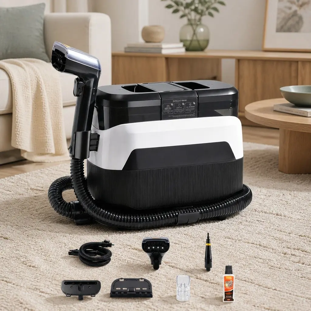Carpet Cleaner Portable Hot Water Cleaning Machine 12kPa Suction Black and White