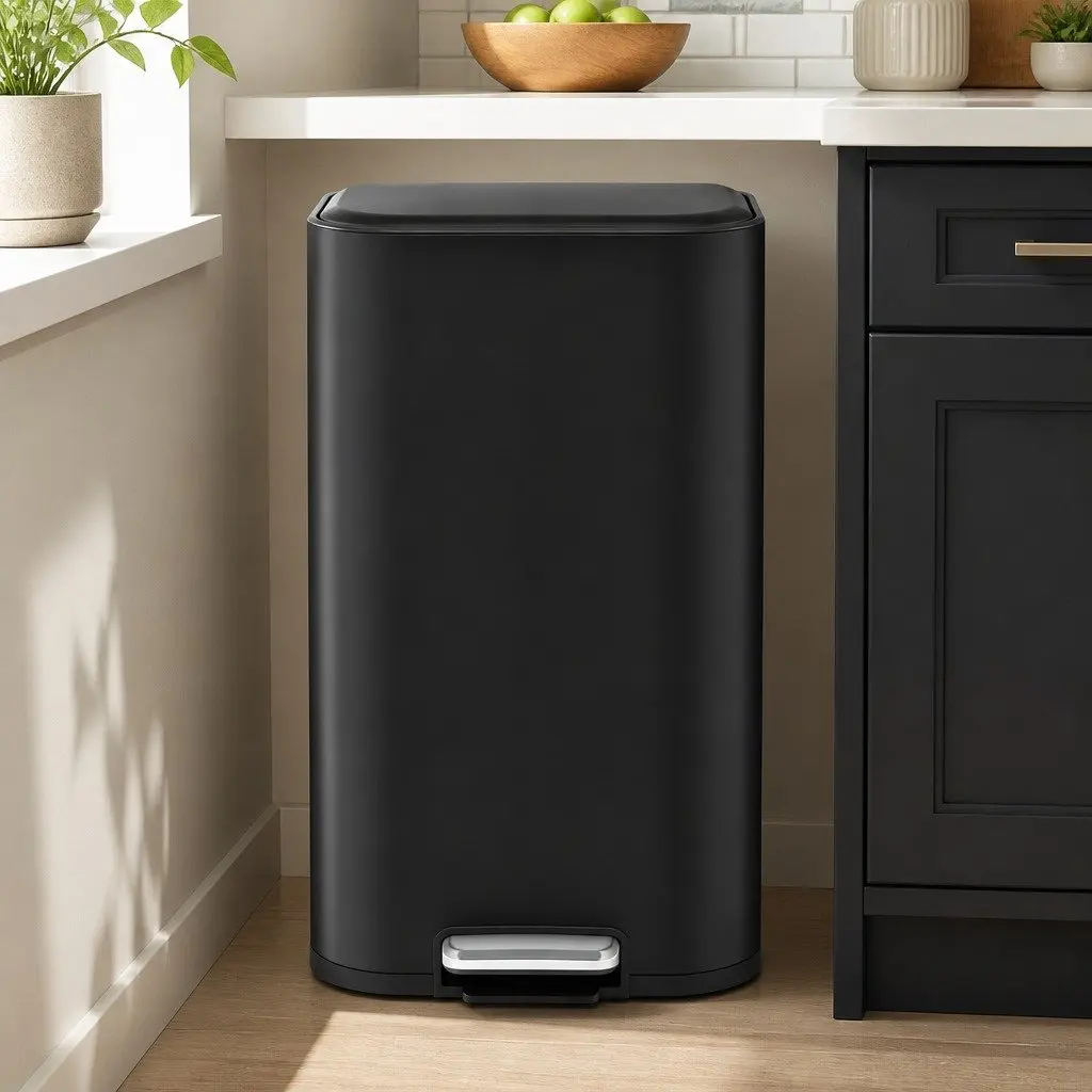 40L Pedal Trash Can Steel Rectangular Black Soft Close Lid