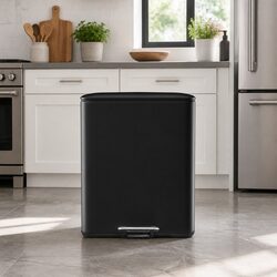 Pedal Bins Dual Compartment Waste Recycle Rubbish Bin 40L Black Kitchen Dustbin