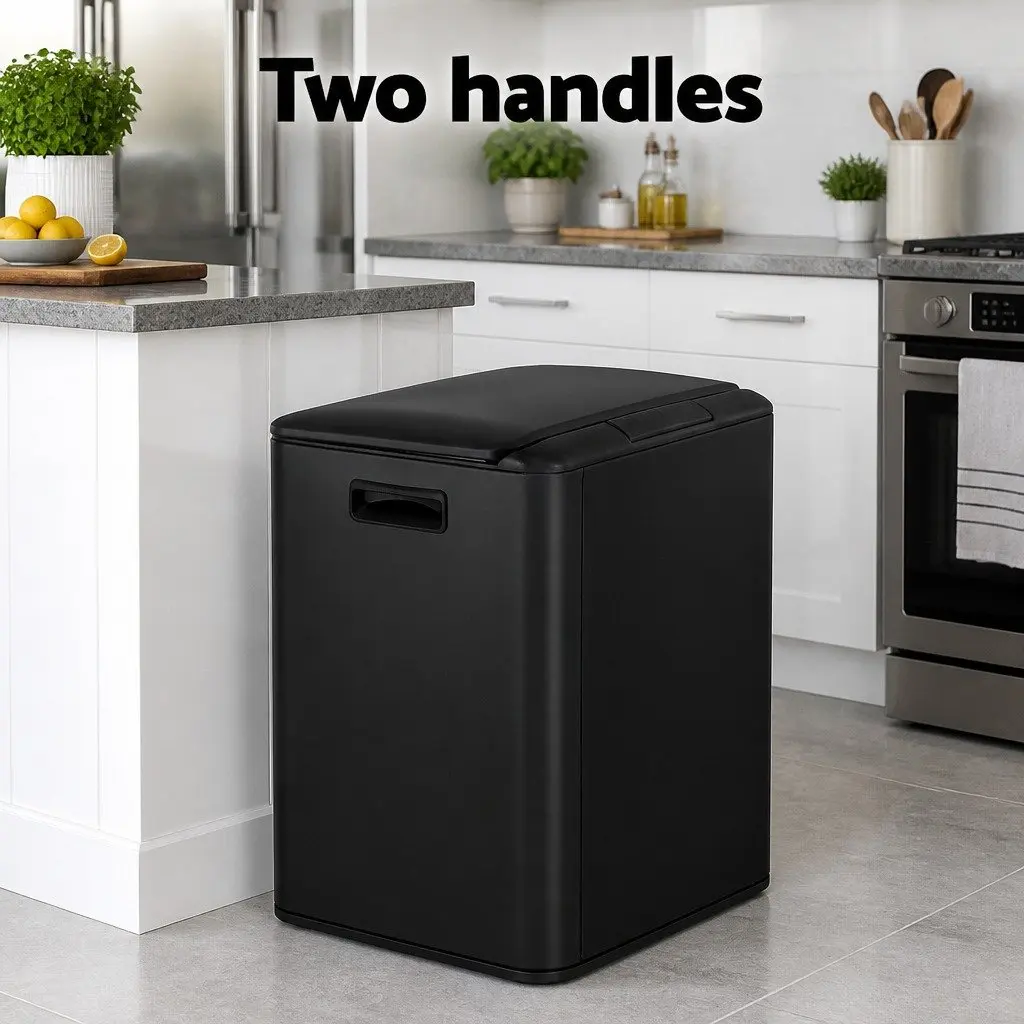 Pedal Bins Carbon Steel Dual Compartment 40L Black Kitchen Dustbin