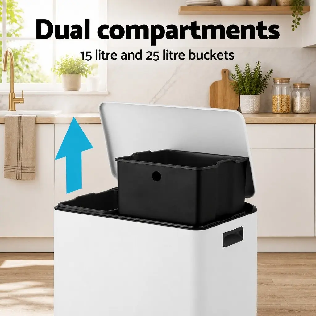 Pedal Bins Dual Compartment Carbon Steel 40L Yellow